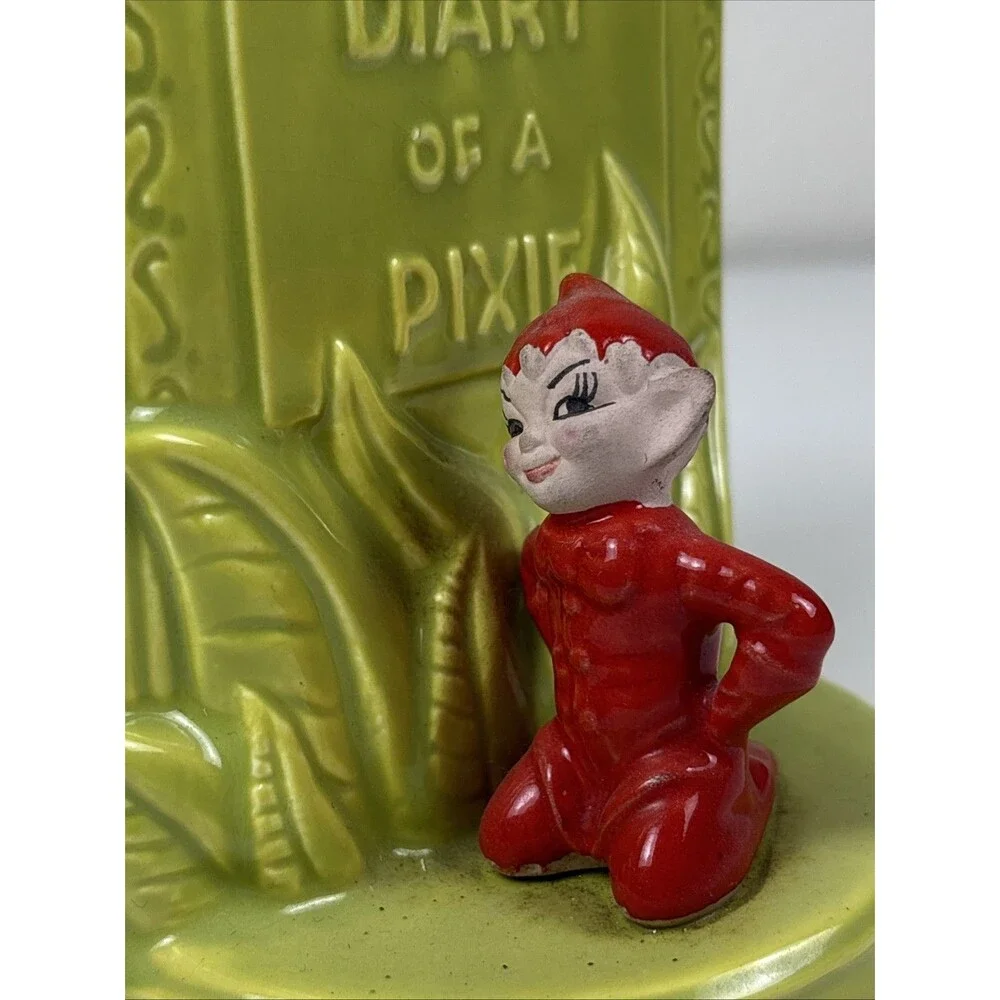 Gilner Pixie Books Planter Pottery Vintage Red Elf Elves Fairies Tales Pete